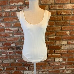 Vince White Knit Scoop Neck Bodysuit